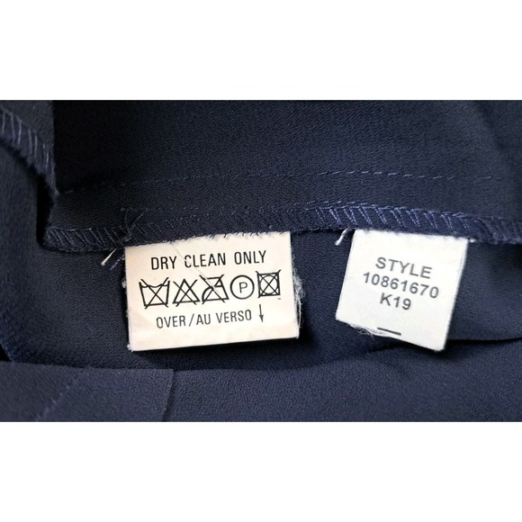 Liz Claiborne Dress Women's 14 Navy Blue Sheer Overlay Embroidered Neckline Zip - Picture 6 of 13